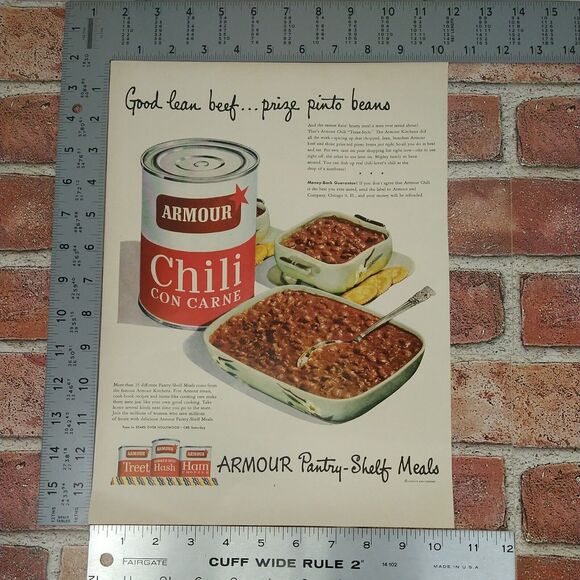 Vtg 1950 - Armour Chili Con Carne Pantry Shelf Meats - Original Retro PRINT AD - Picture 4 of 9